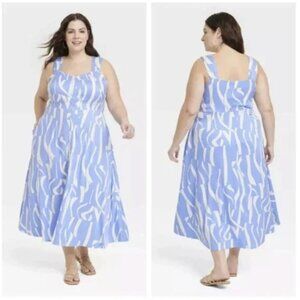 Ava & Viv Women's Button-Front A-Line Dress, Light Blue Abstract